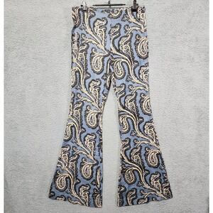 Free People Blue‎ Combo Paisley Print Bell Bottom Pants Size Small Linen NWT